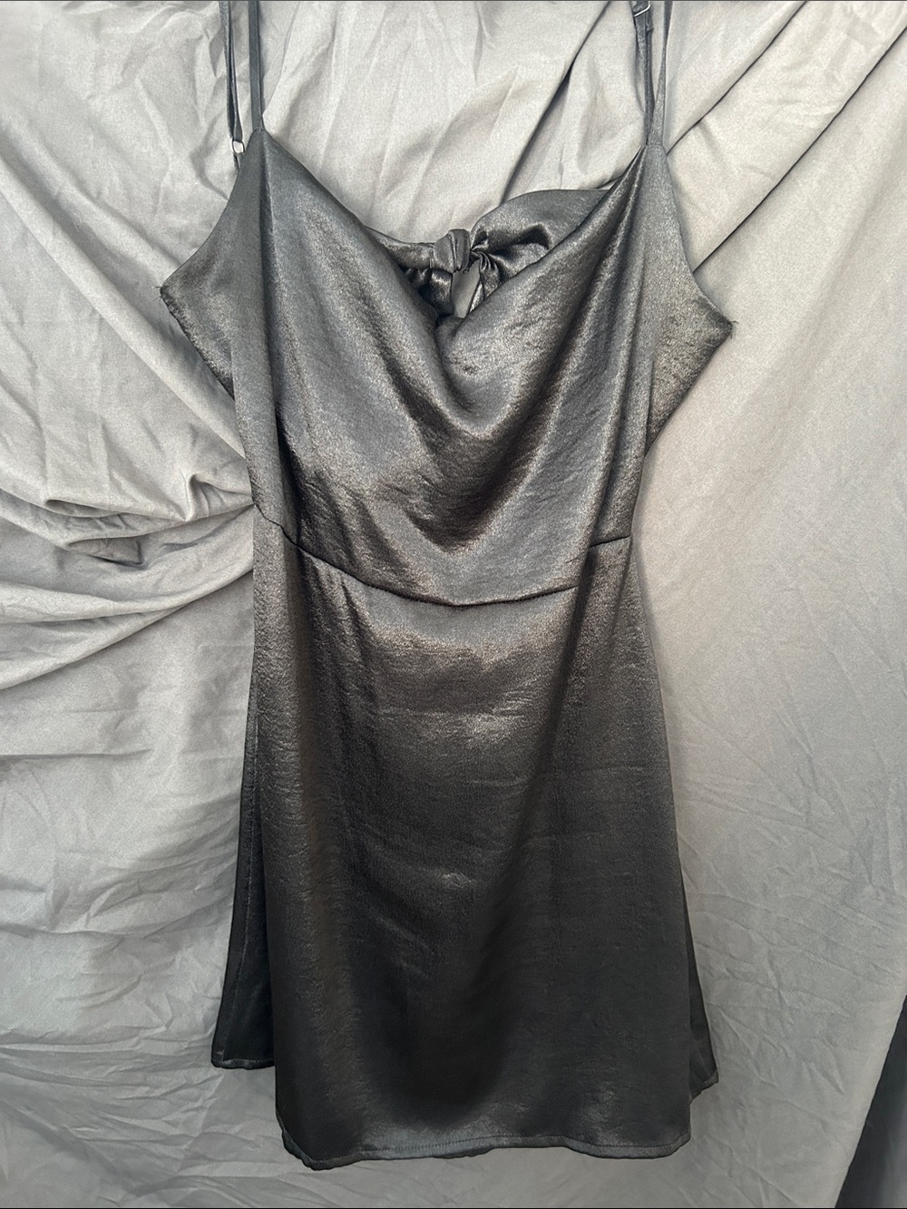 wild fable Shimmery Black Satin Cowl Mini Dress